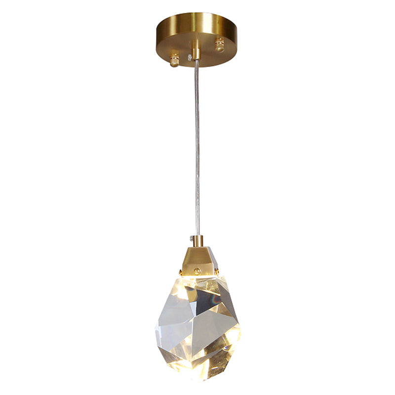 Crystal Stone-Shape Pendant Light Fixture Contemporary Style Down Lighting Pendant in Gold