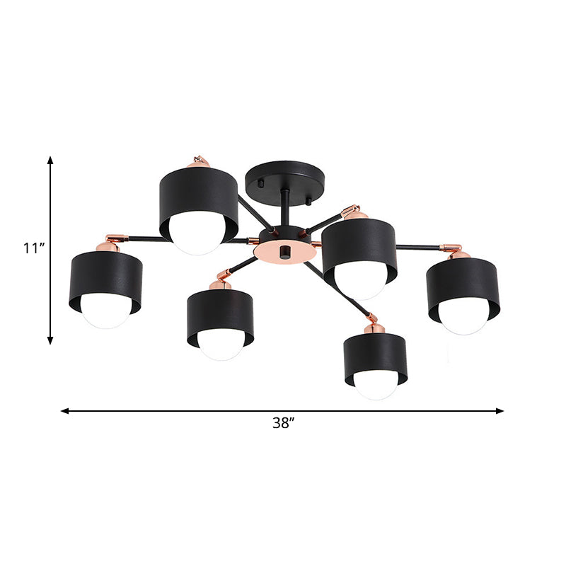 Nordic Style Metal Semi Flush Ceiling Light (3/6/8 Lights) - Black/White