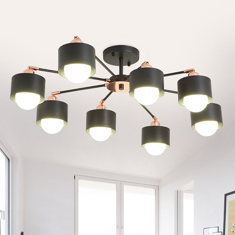 Nordic Style Metal Semi Flush Ceiling Light (3/6/8 Lights) - Black/White