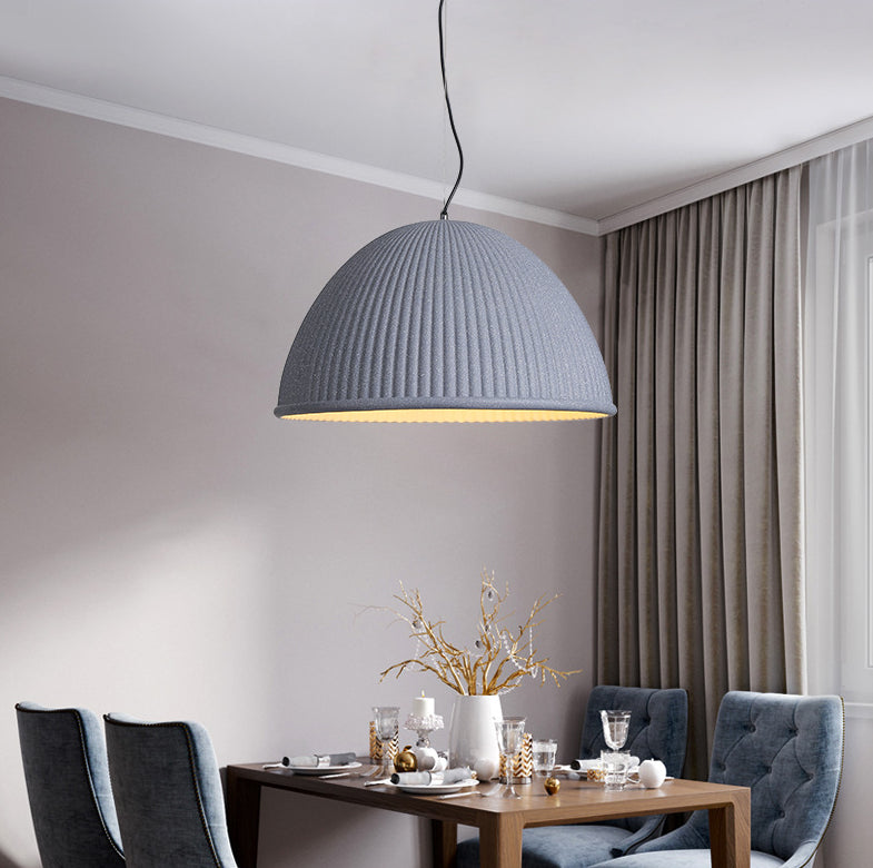 Minimalist Ribbed Pendant Light For Dining Room - Resin Hanging Lighting Fixture