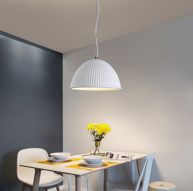 Minimalist Ribbed Pendant Light For Dining Room - Resin Hanging Lighting Fixture