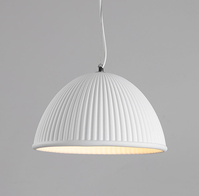 Minimalist Ribbed Pendant Light For Dining Room - Resin Hanging Lighting Fixture White / 12.5