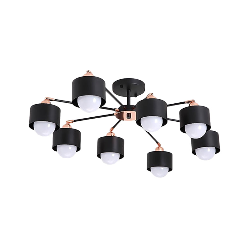 Nordic Style Metal Semi Flush Ceiling Light (3/6/8 Lights) - Black/White