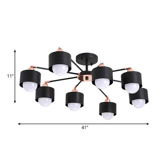 Nordic Style Metal Semi Flush Ceiling Light (3/6/8 Lights) - Black/White