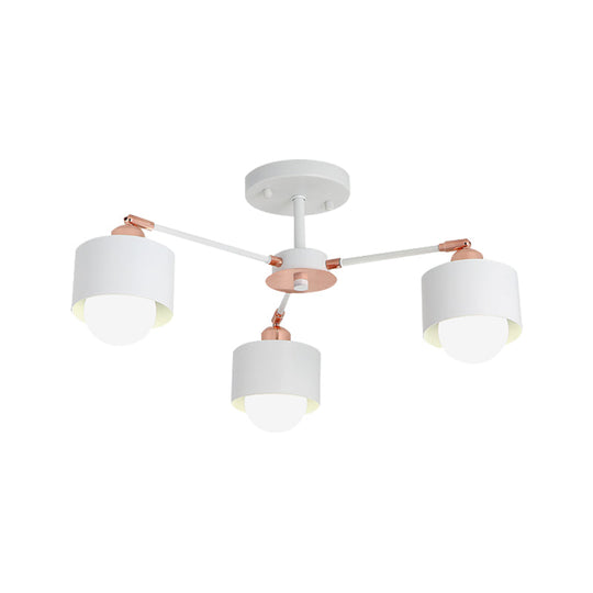 Nordic Style Metal Semi Flush Ceiling Light (3/6/8 Lights) - Black/White