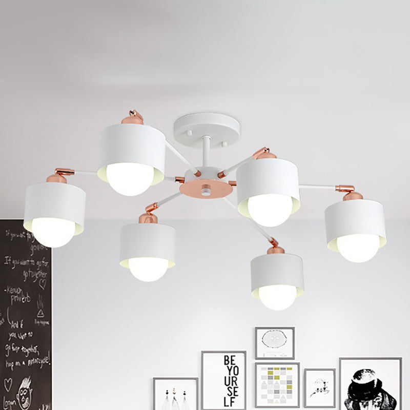 Nordic Style Metal Semi Flush Ceiling Light (3/6/8 Lights) - Black/White