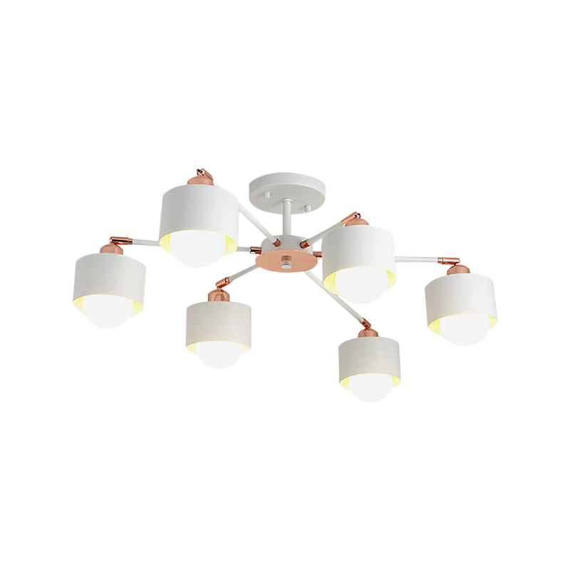 Nordic Style Metal Semi Flush Ceiling Light (3/6/8 Lights) - Black/White