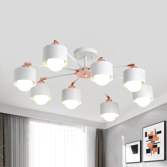 Nordic Style Metal Semi Flush Ceiling Light (3/6/8 Lights) - Black/White