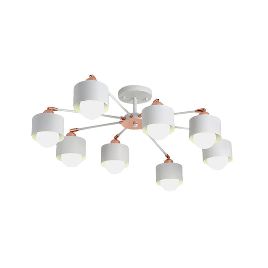 Nordic Style Metal Semi Flush Ceiling Light (3/6/8 Lights) - Black/White