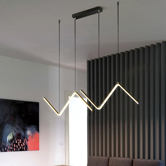 Contemporary Zigzag Pendant Led Light Fixture With Metal Suspension