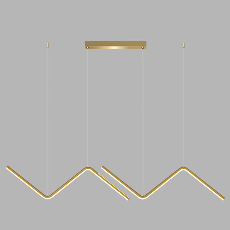 Contemporary Zigzag Pendant Led Light Fixture With Metal Suspension Gold / White