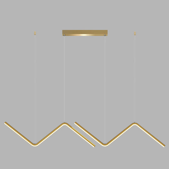 Contemporary Zigzag Pendant Led Light Fixture With Metal Suspension Gold / White