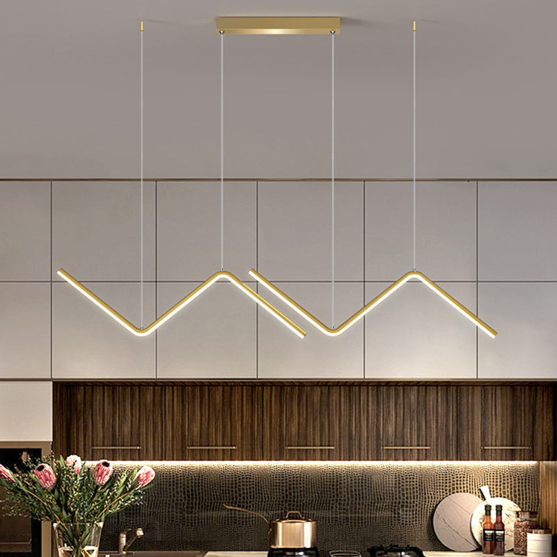 Contemporary Zigzag Pendant Led Light Fixture With Metal Suspension