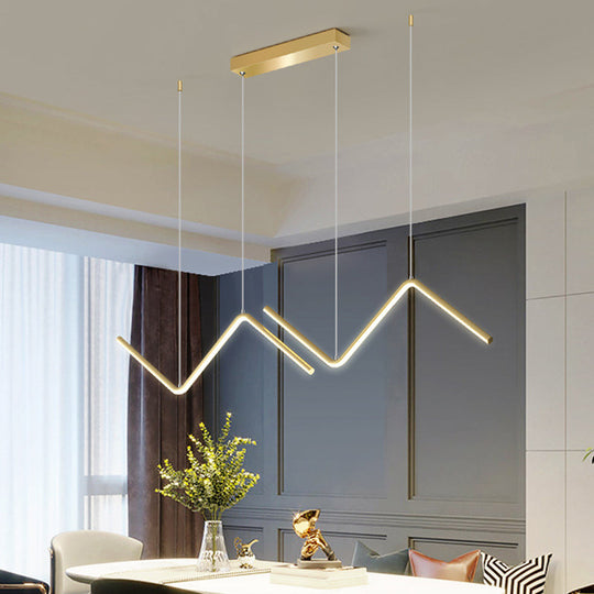 Contemporary Zigzag Pendant Led Light Fixture With Metal Suspension