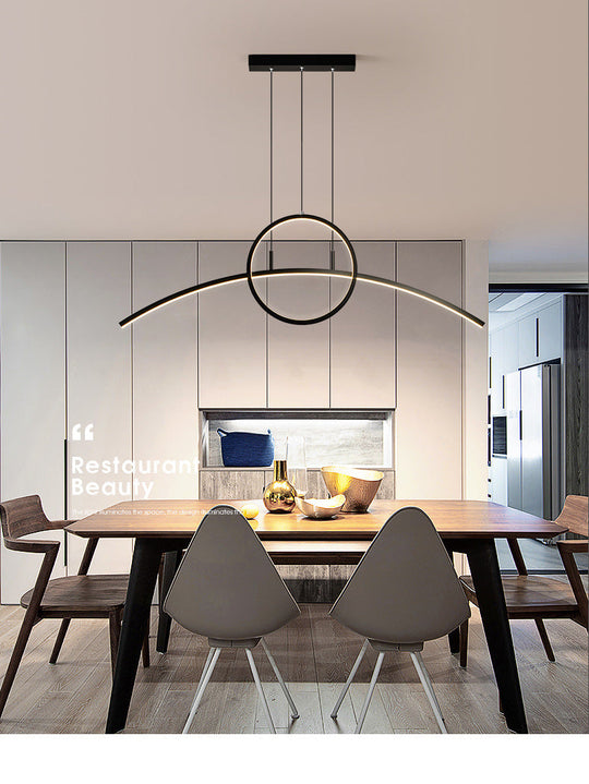 Modern Led Pendant Light Fixture: Circle And Linear Design With Metal Hanging