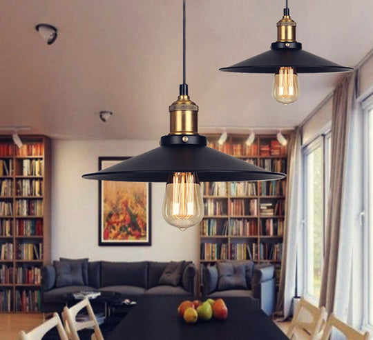 Industrial Saucer Pendant Light Fixture In Metal Black