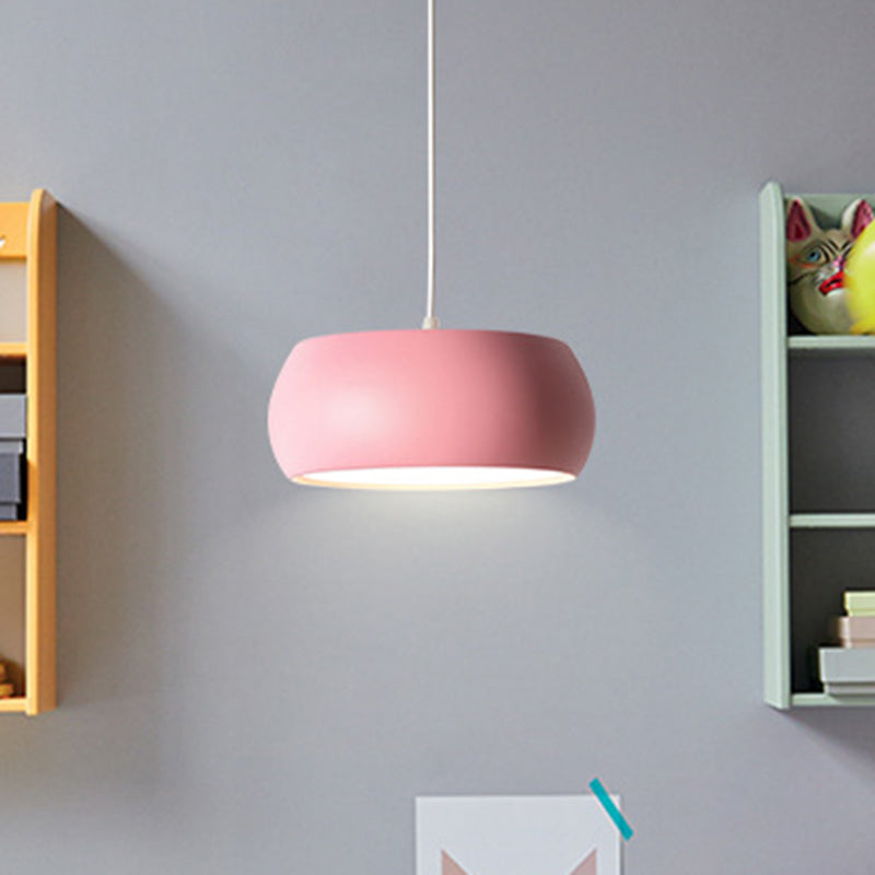 Contemporary Metal Drum Pendant Light For Dining Room Ceilings Pink