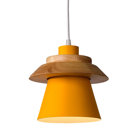 Minimalist Metal & Wooden Pendant Light Fixture For Dining Room - Down Lighting Yellow