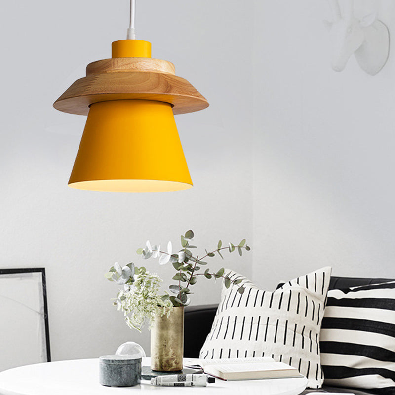 Minimalist Metal & Wooden Pendant Light Fixture For Dining Room - Down Lighting