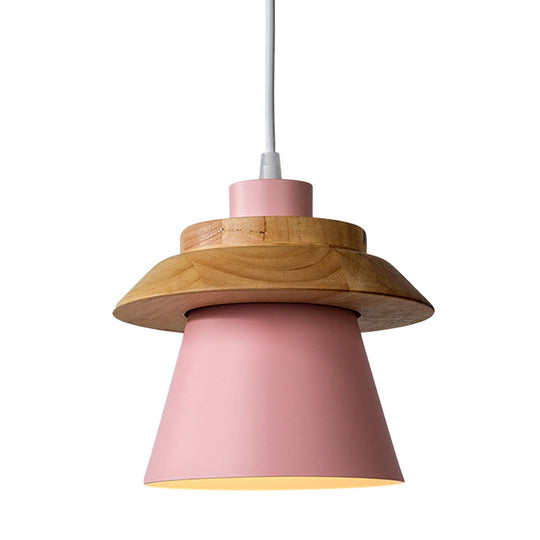 Minimalist Metal & Wooden Pendant Light Fixture For Dining Room - Down Lighting