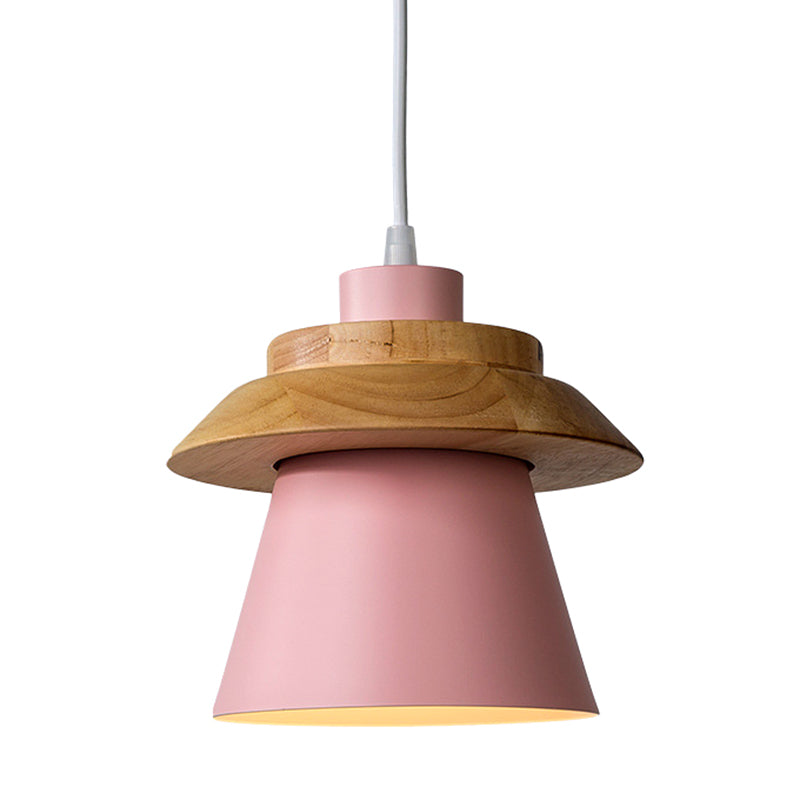 Minimalist Metal & Wooden Pendant Light Fixture For Dining Room - Down Lighting Pink