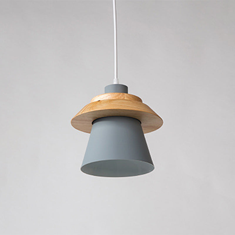 Minimalist Metal & Wooden Pendant Light Fixture For Dining Room - Down Lighting