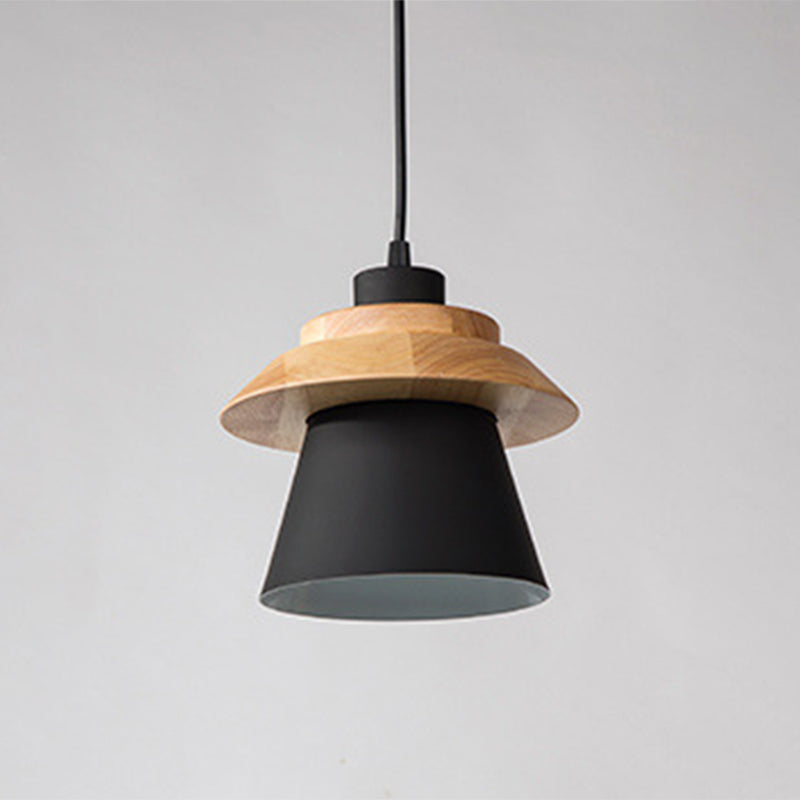 Minimalist Metal & Wooden Pendant Light Fixture For Dining Room - Down Lighting