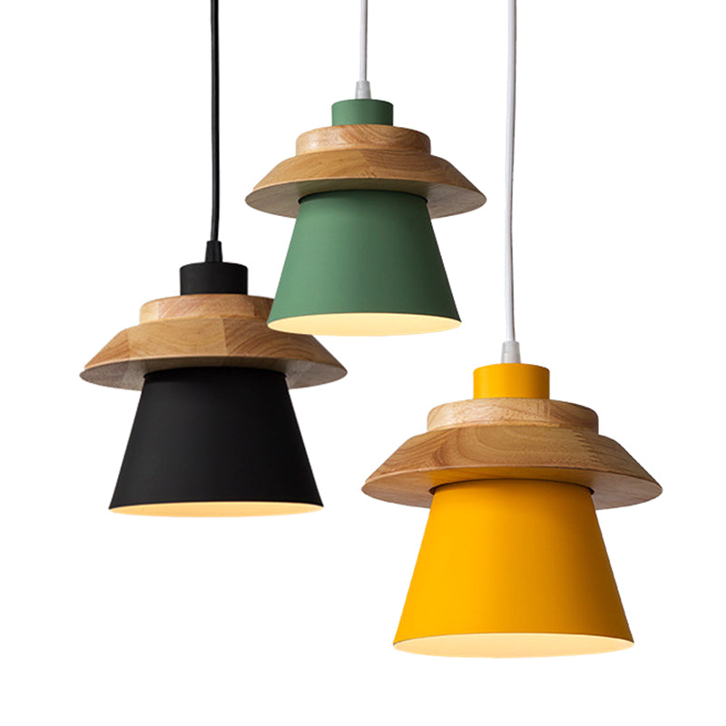 Minimalist Metal & Wooden Pendant Light Fixture For Dining Room - Down Lighting