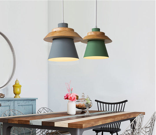 Minimalist Metal & Wooden Pendant Light Fixture For Dining Room - Down Lighting