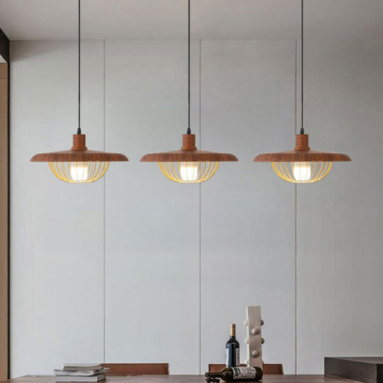 Wire Cage Down Lighting Pendant With Metal Shade - Modern Style Fixture