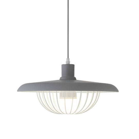 Wire Cage Down Lighting Pendant With Metal Shade - Modern Style Fixture Grey