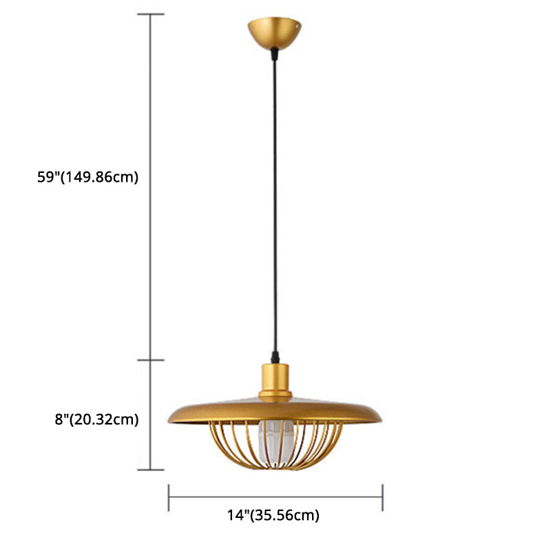 Wire Cage Down Lighting Pendant With Metal Shade - Modern Style Fixture