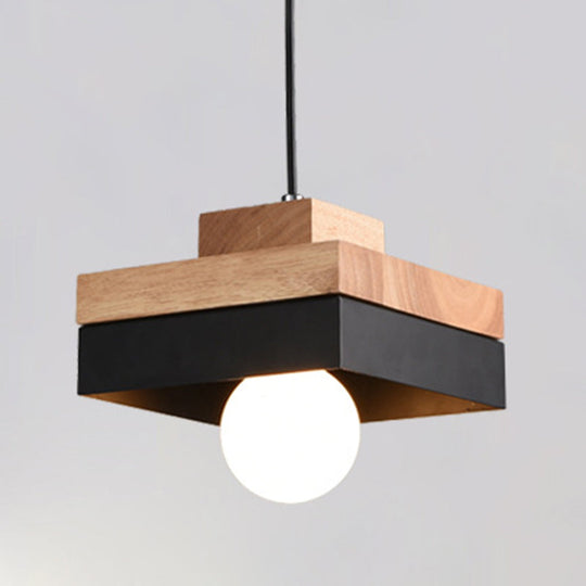 Contemporary Wood Shade Pendant Light Fixture For Dining Room Ceiling Black / Square Plate