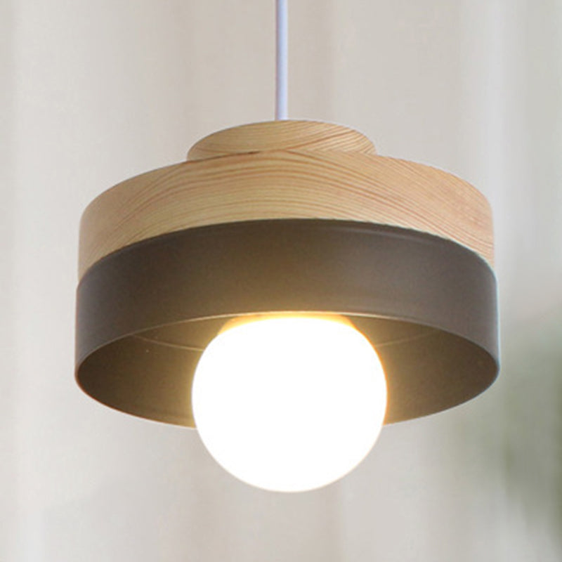 Contemporary Wood Shade Pendant Light Fixture For Dining Room Ceiling Black / Round