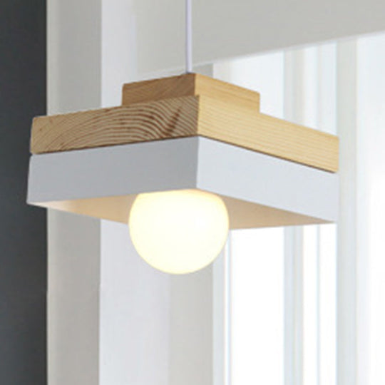 Contemporary Wood Shade Pendant Light Fixture For Dining Room Ceiling White / Square Plate