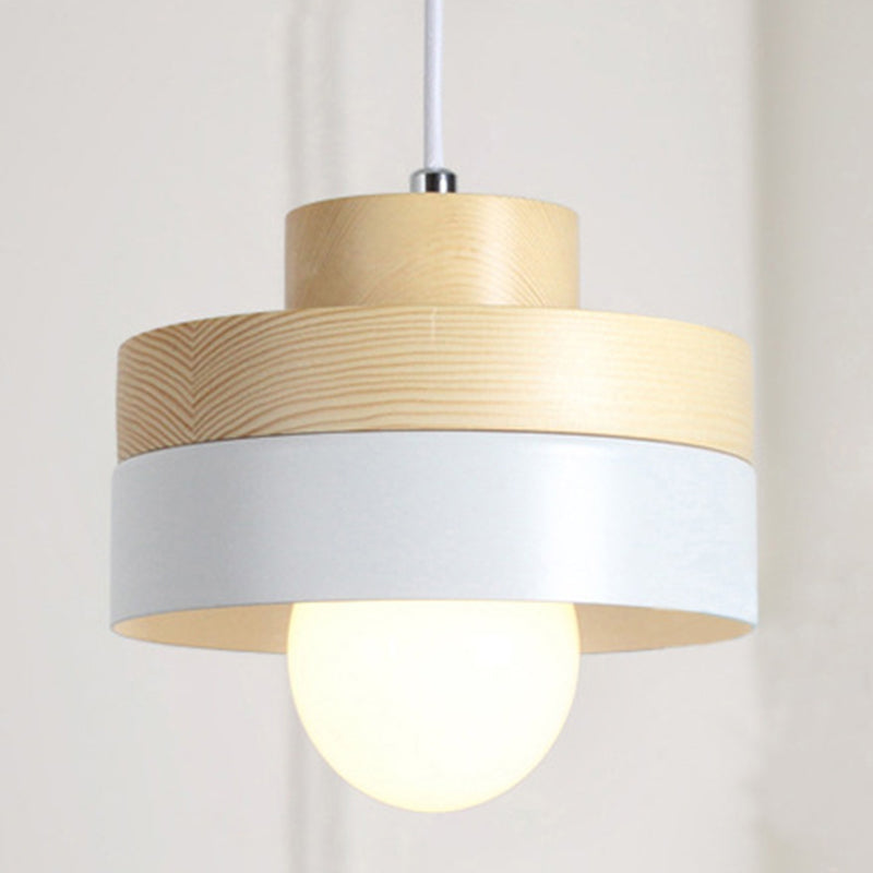 Contemporary Wood Shade Pendant Light Fixture For Dining Room Ceiling White / Round