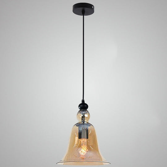 Industrial Style Bell Pendant Light Fixture - Ideal For Restaurants Glass Hanging Amber