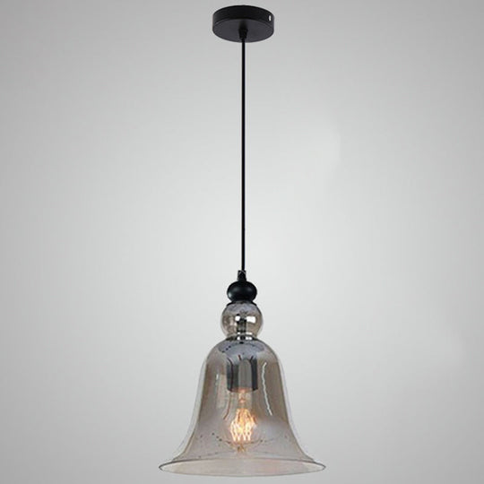 Industrial Style Bell Pendant Light Fixture - Ideal For Restaurants Glass Hanging Smoke Gray