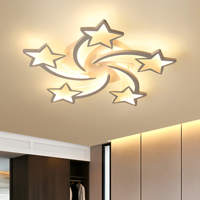 Contemporary Led Bedroom Ceiling Mount Light In White With Acrylic Stars Flush Design