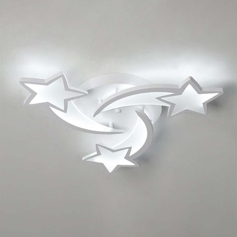 Contemporary Led Bedroom Ceiling Mount Light In White With Acrylic Stars Flush Design