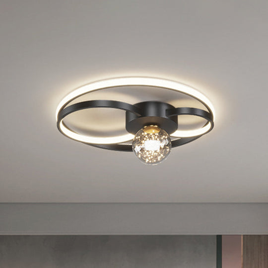 Led Flush Mount Ceiling Light Fixture - Modern Black Round Close To Lighting With Metal Shade