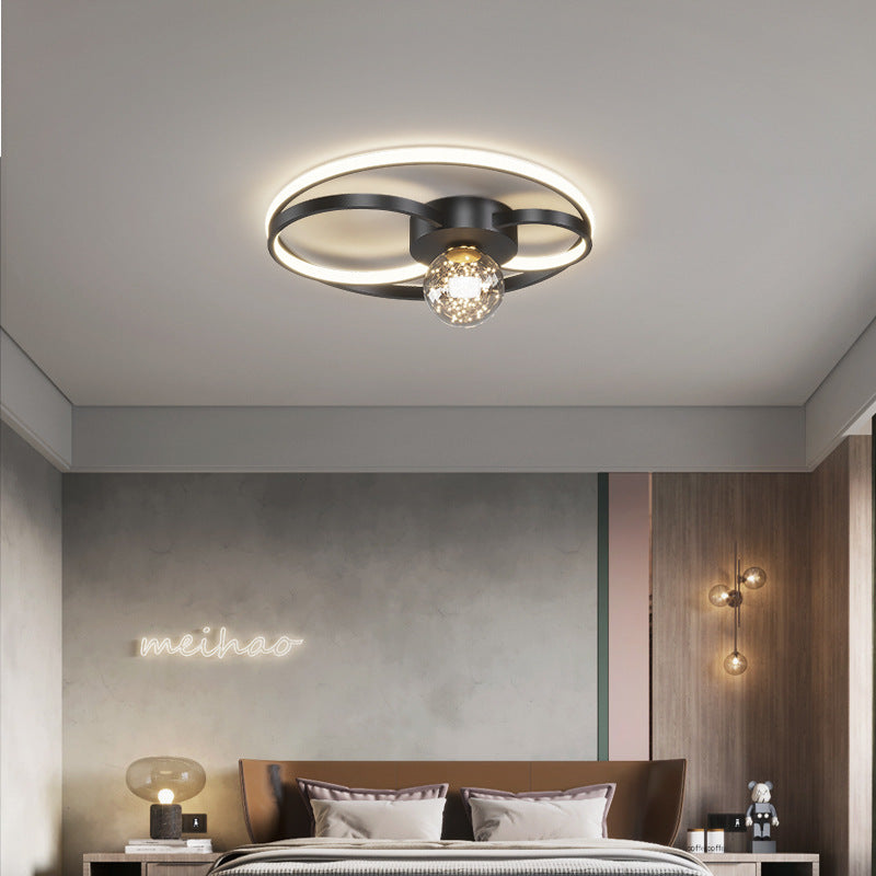 Led Flush Mount Ceiling Light Fixture - Modern Black Round Close To Lighting With Metal Shade