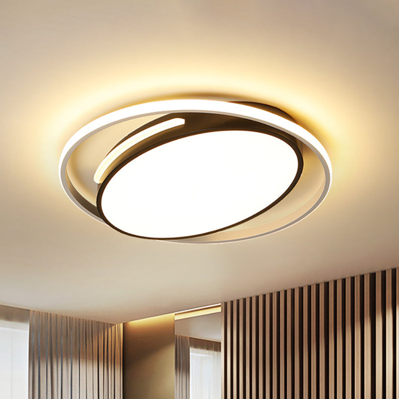 Black Oval Flush Mount Lighting - Metallic LED Flush Light with Frosted Diffuser - 16"/19.5" Wide