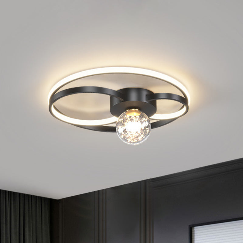 Led Flush Mount Ceiling Light Fixture - Modern Black Round Close To Lighting With Metal Shade