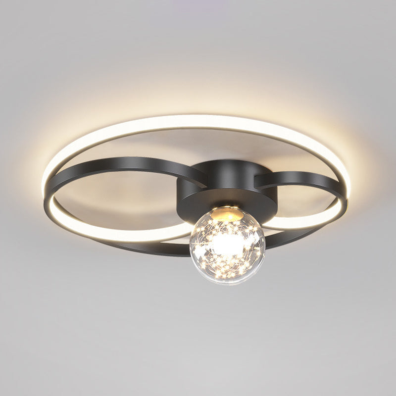 Led Flush Mount Ceiling Light Fixture - Modern Black Round Close To Lighting With Metal Shade