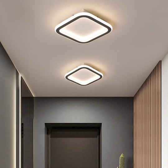 Black Metal Geometric Led Flush Mount Ceiling Light Fixture / White Square Plate