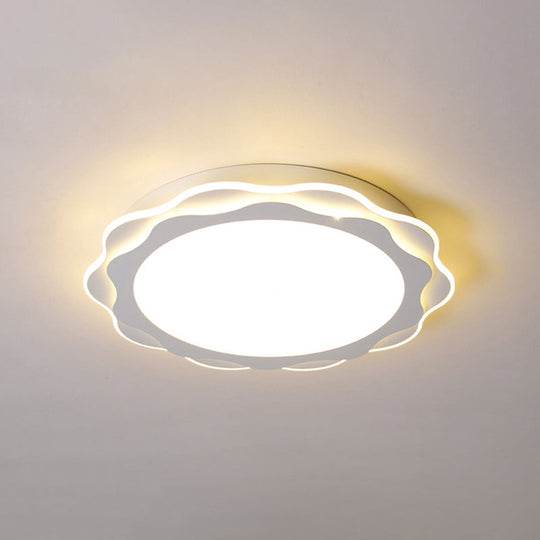 Sleek Led Flush Mount Light Fixture - White Petal Design With Acrylic Shade Close To Ceiling