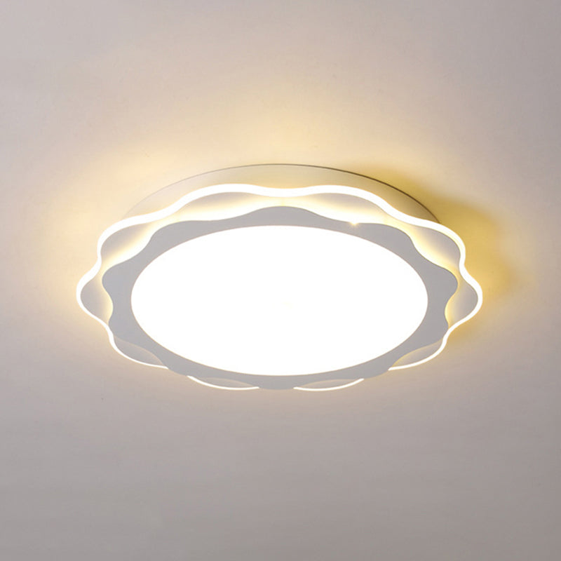 Sleek Led Flush Mount Light Fixture - White Petal Design With Acrylic Shade Close To Ceiling