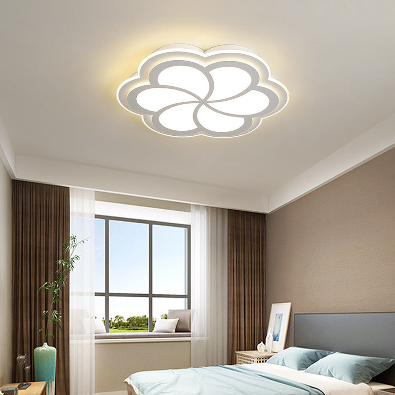 Sleek Led Flush Mount Light Fixture - White Petal Design With Acrylic Shade Close To Ceiling