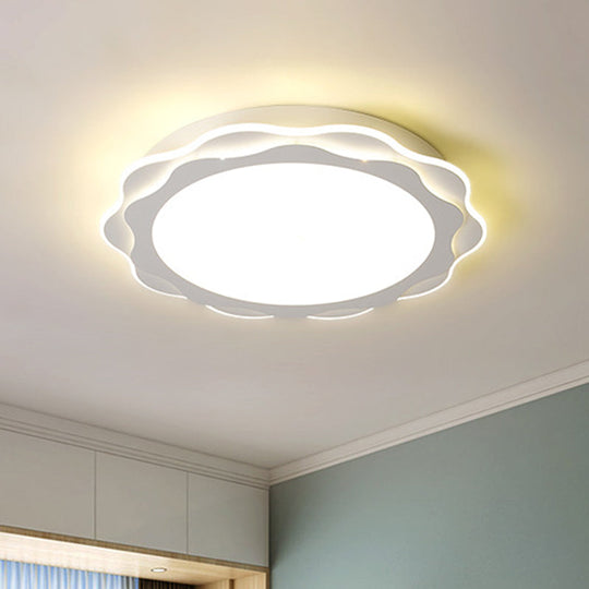 Sleek Led Flush Mount Light Fixture - White Petal Design With Acrylic Shade Close To Ceiling